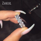ZAKOL Fashion Luxury Multicolor Charm AAA Baguette Cubic Zirconia Wedding Rings for Women T Shape Stone Party Jewelry FSRP252