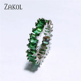 ZAKOL Fashion Luxury Multicolor Charm AAA Baguette Cubic Zirconia Wedding Rings for Women T Shape Stone Party Jewelry FSRP252