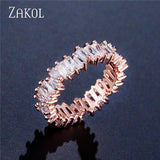 ZAKOL Fashion Luxury Multicolor Charm AAA Baguette Cubic Zirconia Wedding Rings for Women T Shape Stone Party Jewelry FSRP252