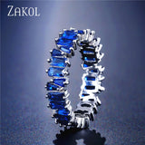 ZAKOL Fashion Luxury Multicolor Charm AAA Baguette Cubic Zirconia Wedding Rings for Women T Shape Stone Party Jewelry FSRP252