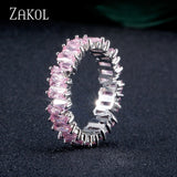 ZAKOL Fashion Luxury Multicolor Charm AAA Baguette Cubic Zirconia Wedding Rings for Women T Shape Stone Party Jewelry FSRP252