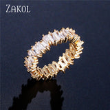 ZAKOL Fashion Luxury Multicolor Charm AAA Baguette Cubic Zirconia Wedding Rings for Women T Shape Stone Party Jewelry FSRP252