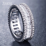 ZAKOL Fashion Luxury Multicolor Charm AAA Baguette Cubic Zirconia Wedding Rings for Women T Shape Stone Party Jewelry FSRP252