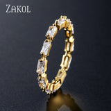 ZAKOL Fashion Luxury Multicolor Charm AAA Baguette Cubic Zirconia Wedding Rings for Women T Shape Stone Party Jewelry FSRP252