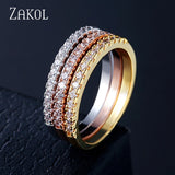 ZAKOL Fashion Luxury Multicolor Charm AAA Baguette Cubic Zirconia Wedding Rings for Women T Shape Stone Party Jewelry FSRP252