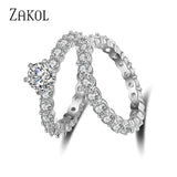ZAKOL Fashion Luxury Multicolor Charm AAA Baguette Cubic Zirconia Wedding Rings for Women T Shape Stone Party Jewelry FSRP252