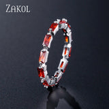 ZAKOL Fashion Luxury Multicolor Charm AAA Baguette Cubic Zirconia Wedding Rings for Women T Shape Stone Party Jewelry FSRP252