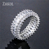 ZAKOL Fashion Luxury Multicolor Charm AAA Baguette Cubic Zirconia Wedding Rings for Women T Shape Stone Party Jewelry FSRP252