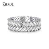 ZAKOL Fashion Luxury Multicolor Charm AAA Baguette Cubic Zirconia Wedding Rings for Women T Shape Stone Party Jewelry FSRP252