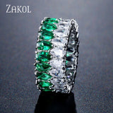 ZAKOL Fashion Luxury Multicolor Charm AAA Baguette Cubic Zirconia Wedding Rings for Women T Shape Stone Party Jewelry FSRP252