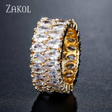 ZAKOL Fashion Luxury Multicolor Charm AAA Baguette Cubic Zirconia Wedding Rings for Women T Shape Stone Party Jewelry FSRP252