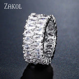 ZAKOL Fashion Luxury Multicolor Charm AAA Baguette Cubic Zirconia Wedding Rings for Women T Shape Stone Party Jewelry FSRP252