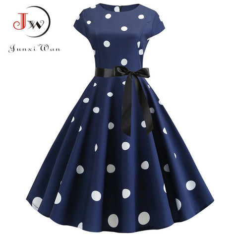 2020 Women Summer Dress Vintage Floral Print Rockabilly Dress Robe Femme Sundress Vestidos Plus Size Polka Dot Party Dress