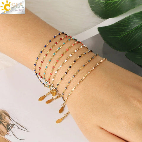CSJA Luxury Stainless Steel Bracelets for Woman Golden Color Link Chain Beads Ladies Bracelet Femme 2020 Jewelry Pulseira S570