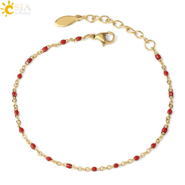 CSJA Luxury Stainless Steel Bracelets for Woman Golden Color Link Chain Beads Ladies Bracelet Femme 2020 Jewelry Pulseira S570
