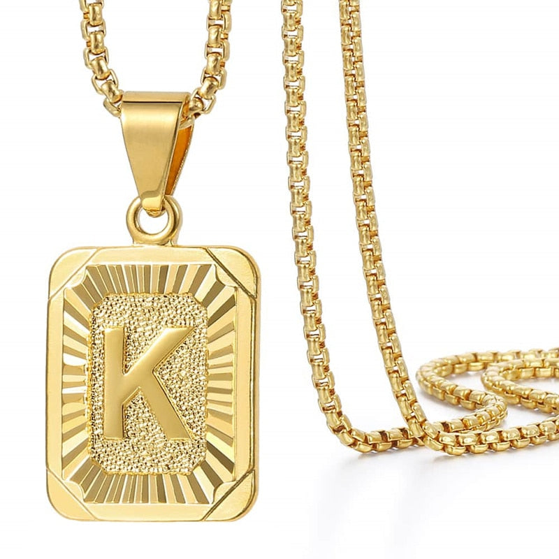 A-Z 26 Initials Pendant Letter Necklace For Women Men Gold Golor Square Alphabet Charm Box Link Chain Dropshipping Jewelry GPM05