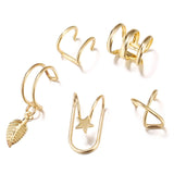5pcs/set Ear Cuffs Leaf Star Clip Ring Earrings for Women No Piercing Fake Cartilage Earring Studs Ear Stud Set Clip Cuff