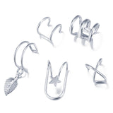 5pcs/set Ear Cuffs Leaf Star Clip Ring Earrings for Women No Piercing Fake Cartilage Earring Studs Ear Stud Set Clip Cuff