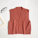 Autumn Sweater Vest Women's Vest  Sweater Korean Elegant Student V-neck Pullover Loose Casual Knitting Tops Outerwear Vest