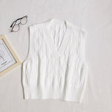 Autumn Sweater Vest Women's Vest  Sweater Korean Elegant Student V-neck Pullover Loose Casual Knitting Tops Outerwear Vest