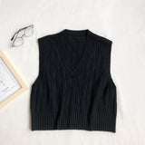 Autumn Sweater Vest Women's Vest  Sweater Korean Elegant Student V-neck Pullover Loose Casual Knitting Tops Outerwear Vest