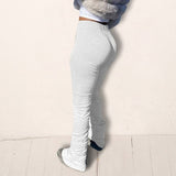 Women High Waist Sweatpants Pleated Joggers 2020 Elastic Summer Stacked Leggings Hem Flare Ruched Pant Split Bell Bottom Trouser