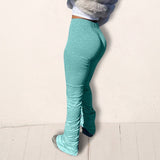 Women High Waist Sweatpants Pleated Joggers 2020 Elastic Summer Stacked Leggings Hem Flare Ruched Pant Split Bell Bottom Trouser
