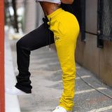Women High Waist Sweatpants Pleated Joggers 2020 Elastic Summer Stacked Leggings Hem Flare Ruched Pant Split Bell Bottom Trouser