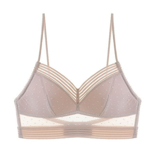 Backless Strapless Bra Push Up Plus Size Women Bralette Wire Free Sexy Lace Thin Dots Mesh Lingerie Brassiere Low Back Underwear