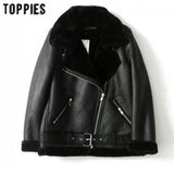 Winter Sheepskin Coats Women Thicken Faux Leather Fur Coat Female Fur Lining Leather Jacket Aviator Jacket casaco feminino