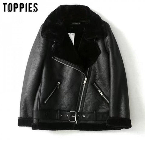 Winter Sheepskin Coats Women Thicken Faux Leather Fur Coat Female Fur Lining Leather Jacket Aviator Jacket casaco feminino