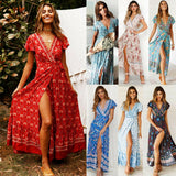 Women Boho Beach Dress Sleeveless Floral V Neck Strappy Summer Dresses Casual Loose Sundress Short Dress Vestidos Hot 29 Styles