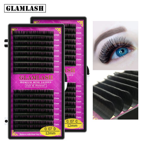 GLAMLASH 16Rows premium sable false natural matte black eyelash extension wholesale eye lashes extension cilia makeup eyelashes