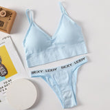 Women Bra Panties Set Sexy G-String Push Up Lingerie Seamless Active Bra Streetwear Padded Fitness Female Crop Top Underwear Set