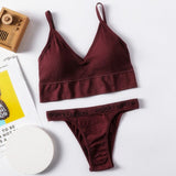 Women Bra Panties Set Sexy G-String Push Up Lingerie Seamless Active Bra Streetwear Padded Fitness Female Crop Top Underwear Set