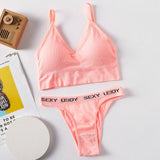 Women Bra Panties Set Sexy G-String Push Up Lingerie Seamless Active Bra Streetwear Padded Fitness Female Crop Top Underwear Set