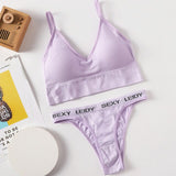 Women Bra Panties Set Sexy G-String Push Up Lingerie Seamless Active Bra Streetwear Padded Fitness Female Crop Top Underwear Set