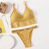 Women Bra Panties Set Sexy G-String Push Up Lingerie Seamless Active Bra Streetwear Padded Fitness Female Crop Top Underwear Set