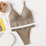 Women Bra Panties Set Sexy G-String Push Up Lingerie Seamless Active Bra Streetwear Padded Fitness Female Crop Top Underwear Set