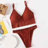 Women Bra Panties Set Sexy G-String Push Up Lingerie Seamless Active Bra Streetwear Padded Fitness Female Crop Top Underwear Set