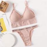 Women Bra Panties Set Sexy G-String Push Up Lingerie Seamless Active Bra Streetwear Padded Fitness Female Crop Top Underwear Set