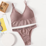 Women Bra Panties Set Sexy G-String Push Up Lingerie Seamless Active Bra Streetwear Padded Fitness Female Crop Top Underwear Set