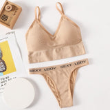 Women Bra Panties Set Sexy G-String Push Up Lingerie Seamless Active Bra Streetwear Padded Fitness Female Crop Top Underwear Set