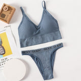 Women Bra Panties Set Sexy G-String Push Up Lingerie Seamless Active Bra Streetwear Padded Fitness Female Crop Top Underwear Set