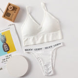 Women Bra Panties Set Sexy G-String Push Up Lingerie Seamless Active Bra Streetwear Padded Fitness Female Crop Top Underwear Set