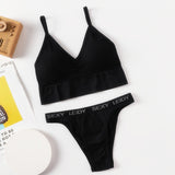 Women Bra Panties Set Sexy G-String Push Up Lingerie Seamless Active Bra Streetwear Padded Fitness Female Crop Top Underwear Set