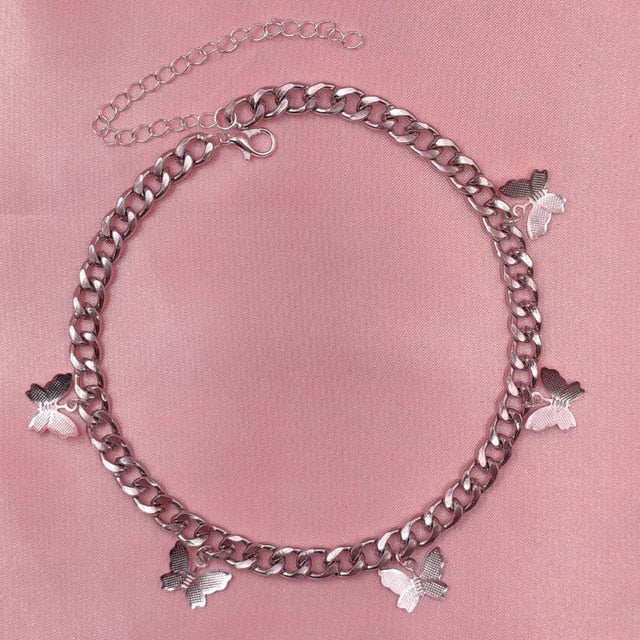 Punk Cubana Neck Chains Butterfly Pendant Necklace for Women Girl Birthday Statement 2020 Vintage Short Choker Aesthetic Jewelry