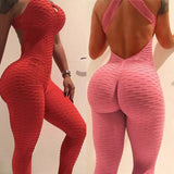 Women  Sports Yoga Set Siamese High Waist Hips Trousers Halter Top  Bandage Yoga Jumpsuit Fitness Tracksuit