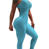 Women  Sports Yoga Set Siamese High Waist Hips Trousers Halter Top  Bandage Yoga Jumpsuit Fitness Tracksuit
