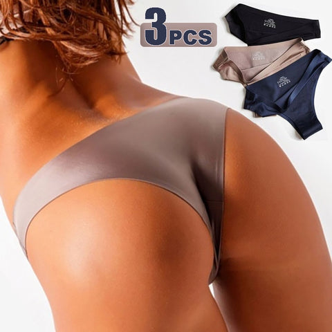 3pcs Thong Panties Seamless Silk Underwear Brief Sexy Tanga Lingerie Women G String Thongs Panty Breeches Briefs